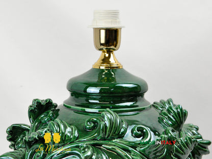 Lampada in Ceramica di Caltagirone Barocco Foglie Rilievo 35cm