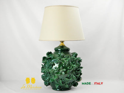 Lampada in Ceramica di Caltagirone Barocco Foglie Rilievo 35cm