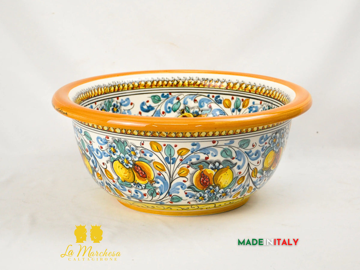 Lavello da Appoggio Per Cucina o Bagno in Ceramica di Caltagirone ø40 cm