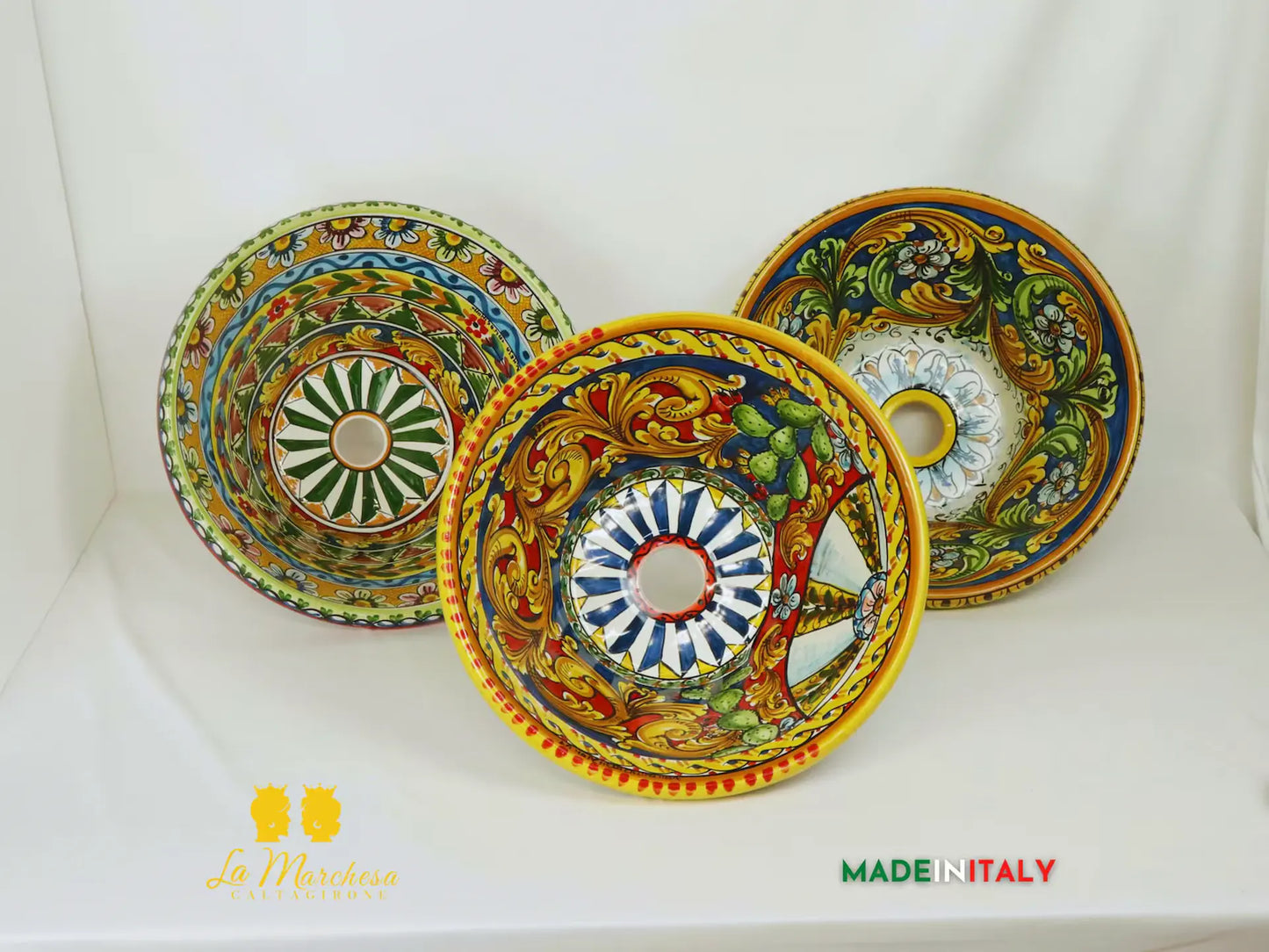 Lavello in Ceramica di Caltagirone per esterno o interno 37cm - Vari Decori