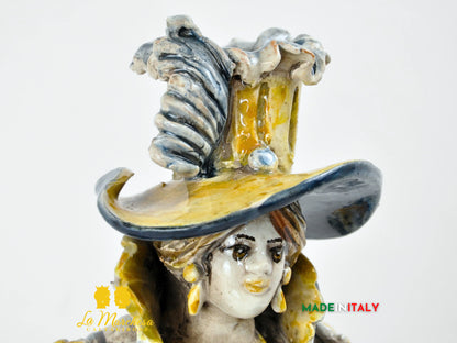 OUTLET - Lumiera Porta Candela in Ceramica di Caltagirone Dama 34cm