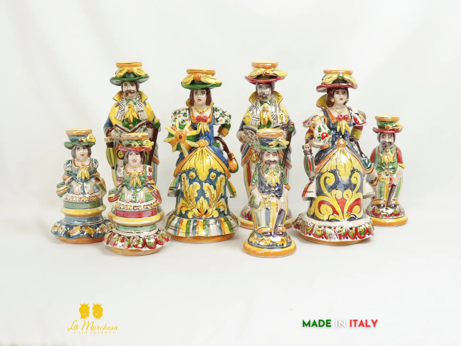 Lumiere Portacandele in Ceramica di Caltagirone decorate a mano Madreperla 