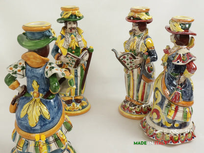 Lumiere Portacandele in Ceramica di Caltagirone decorate a mano Madreperla 
