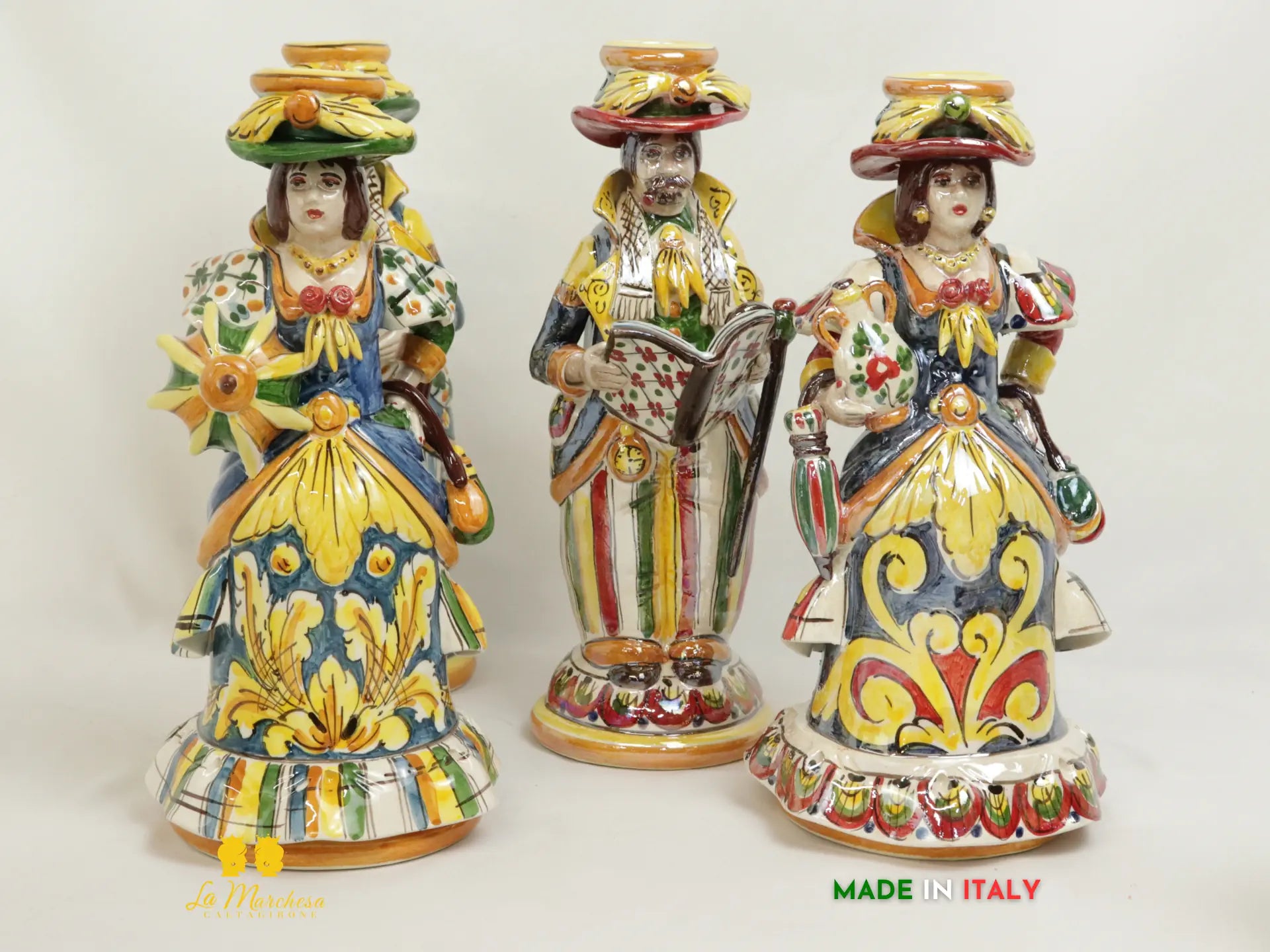 Lumiere Portacandele in Ceramica di Caltagirone decorate a mano Madreperla 