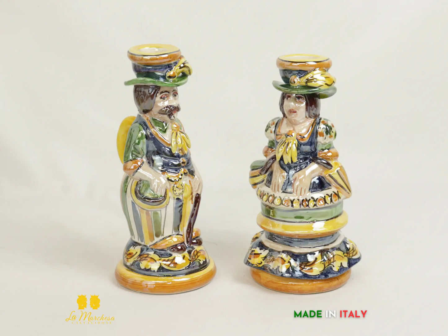 Lumiere Portacandele in Ceramica di Caltagirone decorate a mano Madreperla - Varie