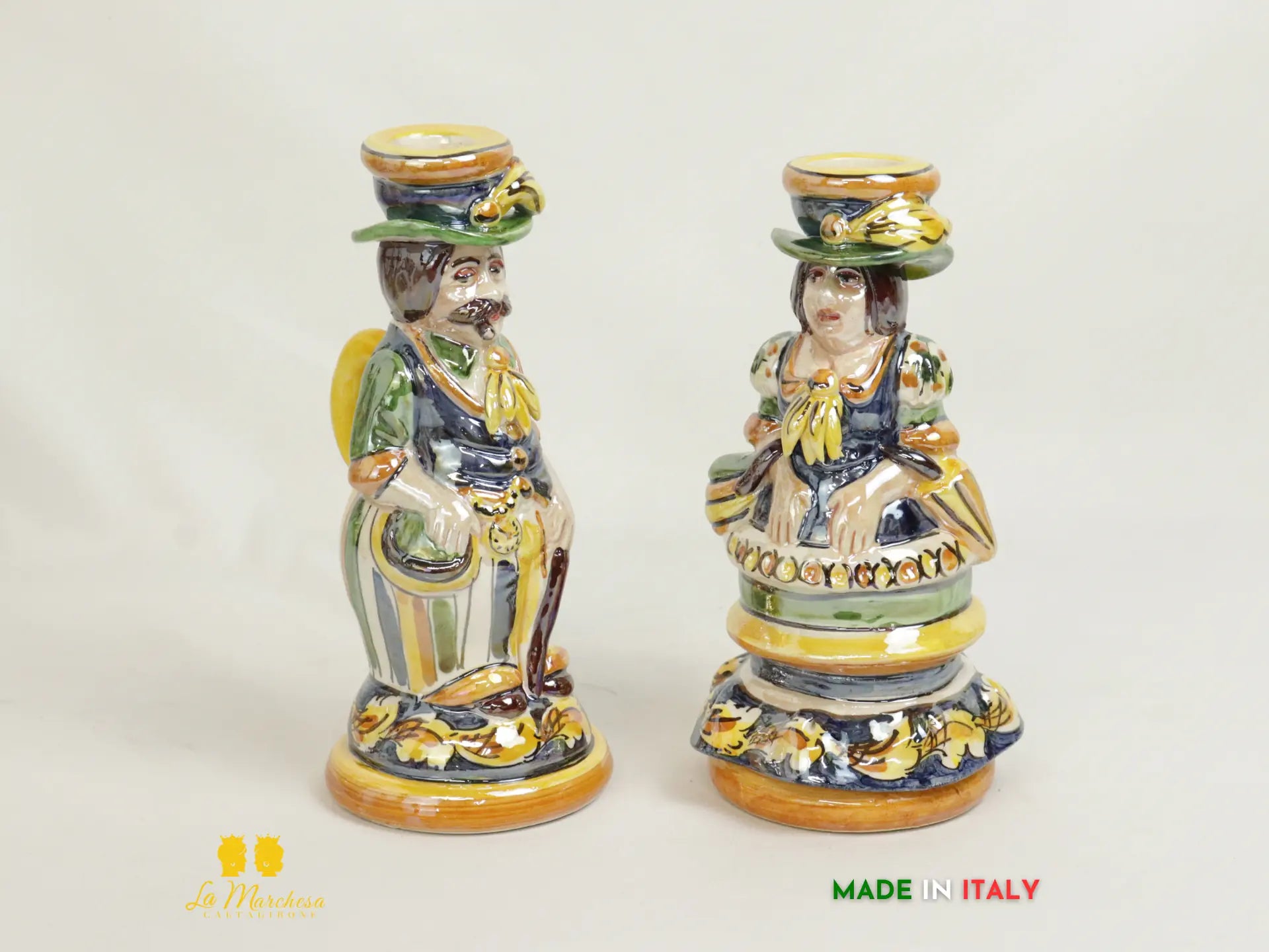 Lumiere Portacandele in Ceramica di Caltagirone decorate a mano Madreperla - Varie