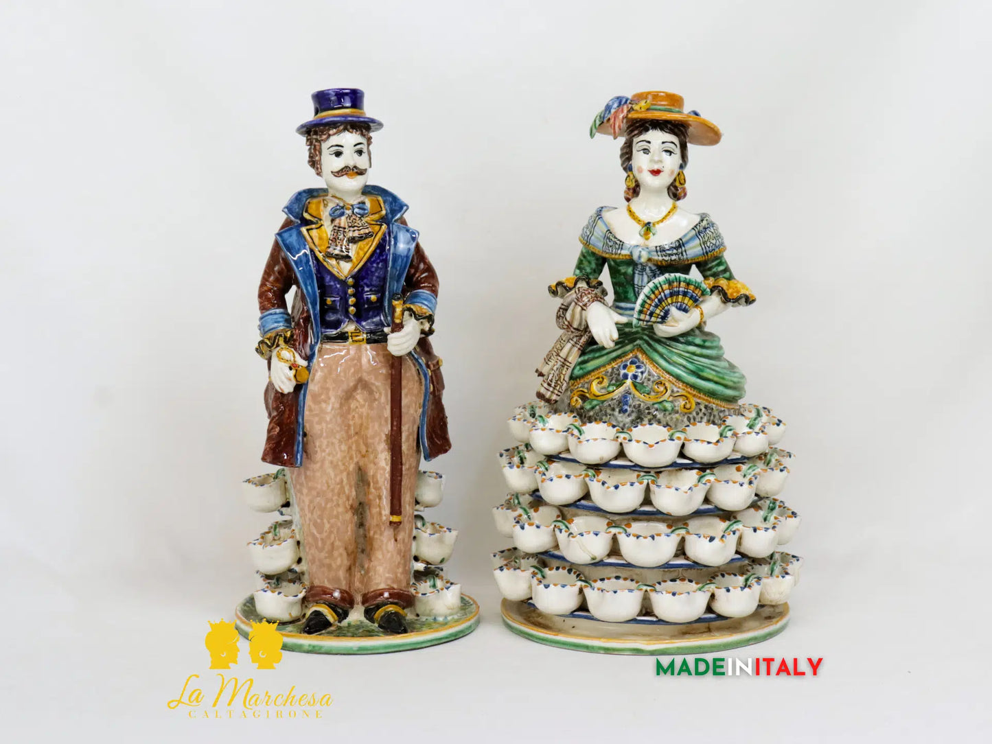 Lumiere in Ceramica di Caltagirone Statuette Decorate 31cm