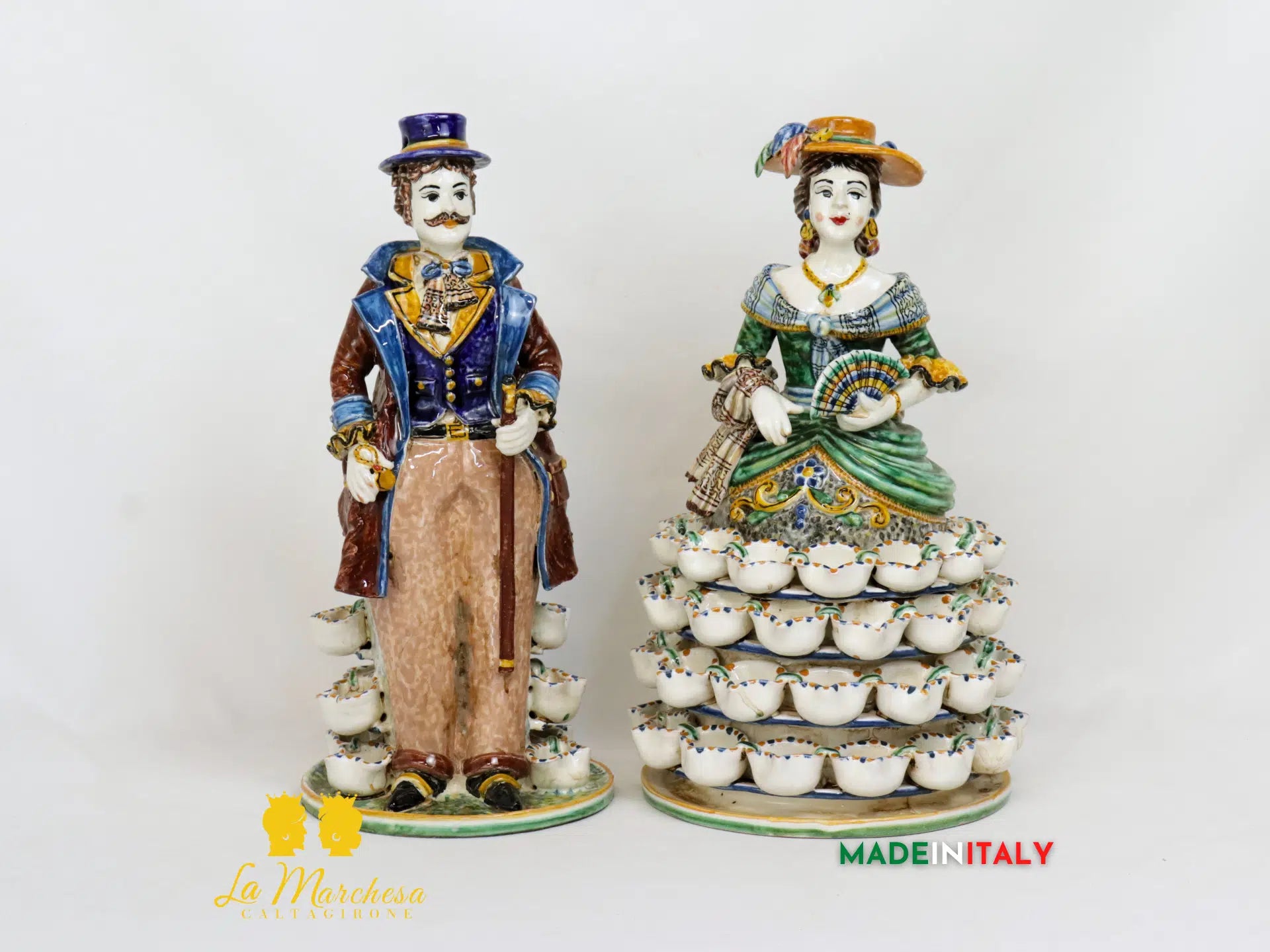 Lumiere in Ceramica di Caltagirone Statuette Decorate 31cm