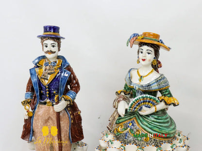 Lumiere in Ceramica di Caltagirone Statuette Decorate 31cm