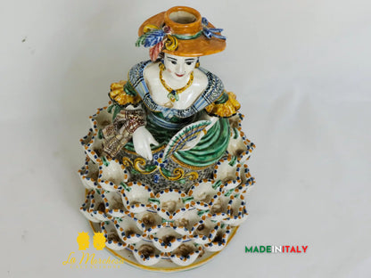 Lumiere in Ceramica di Caltagirone Statuette Decorate 31cm