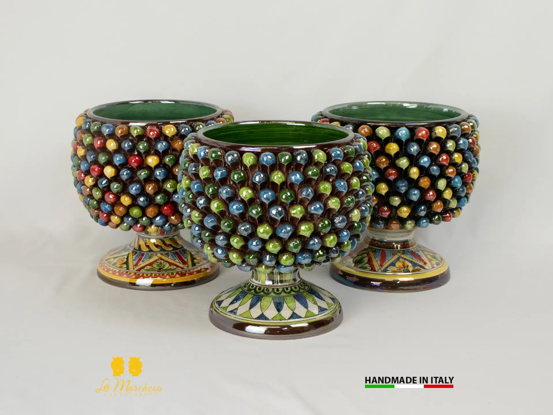 Portavaso da interno in Ceramica di Caltagirone pigna Siciliana Madreperla multicolor 23cm
