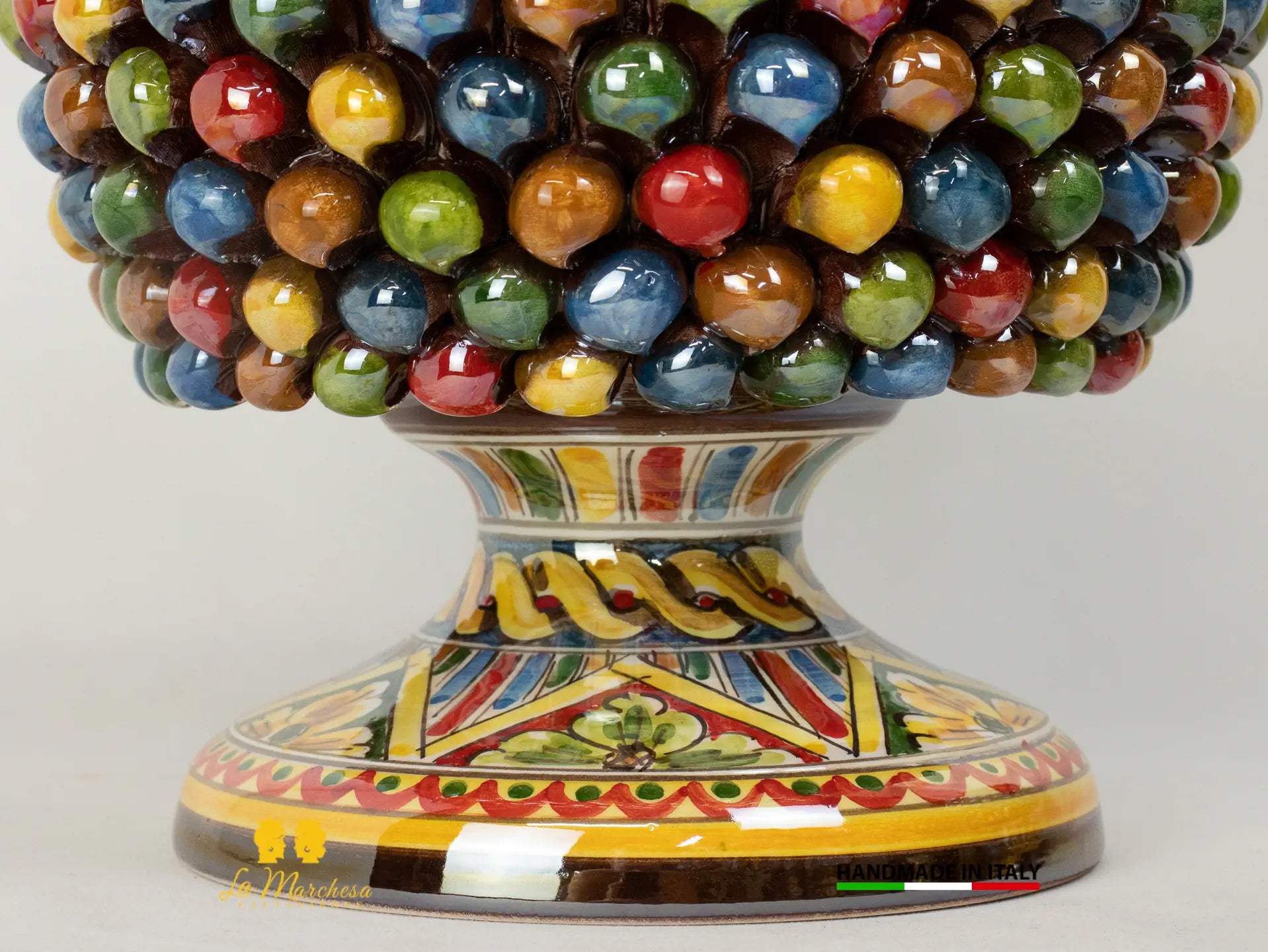 Portavaso da interno in Ceramica di Caltagirone pigna Siciliana Madreperla multicolor 23cm