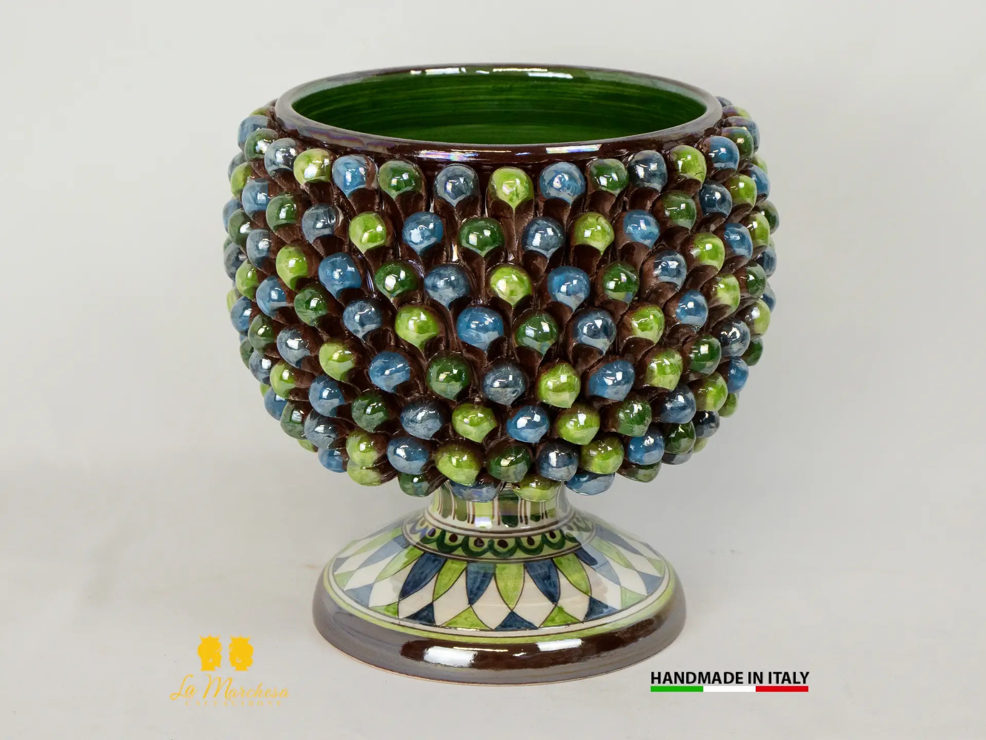 Portavaso da interno in Ceramica di Caltagirone pigna Siciliana Madreperla multicolor 23cm