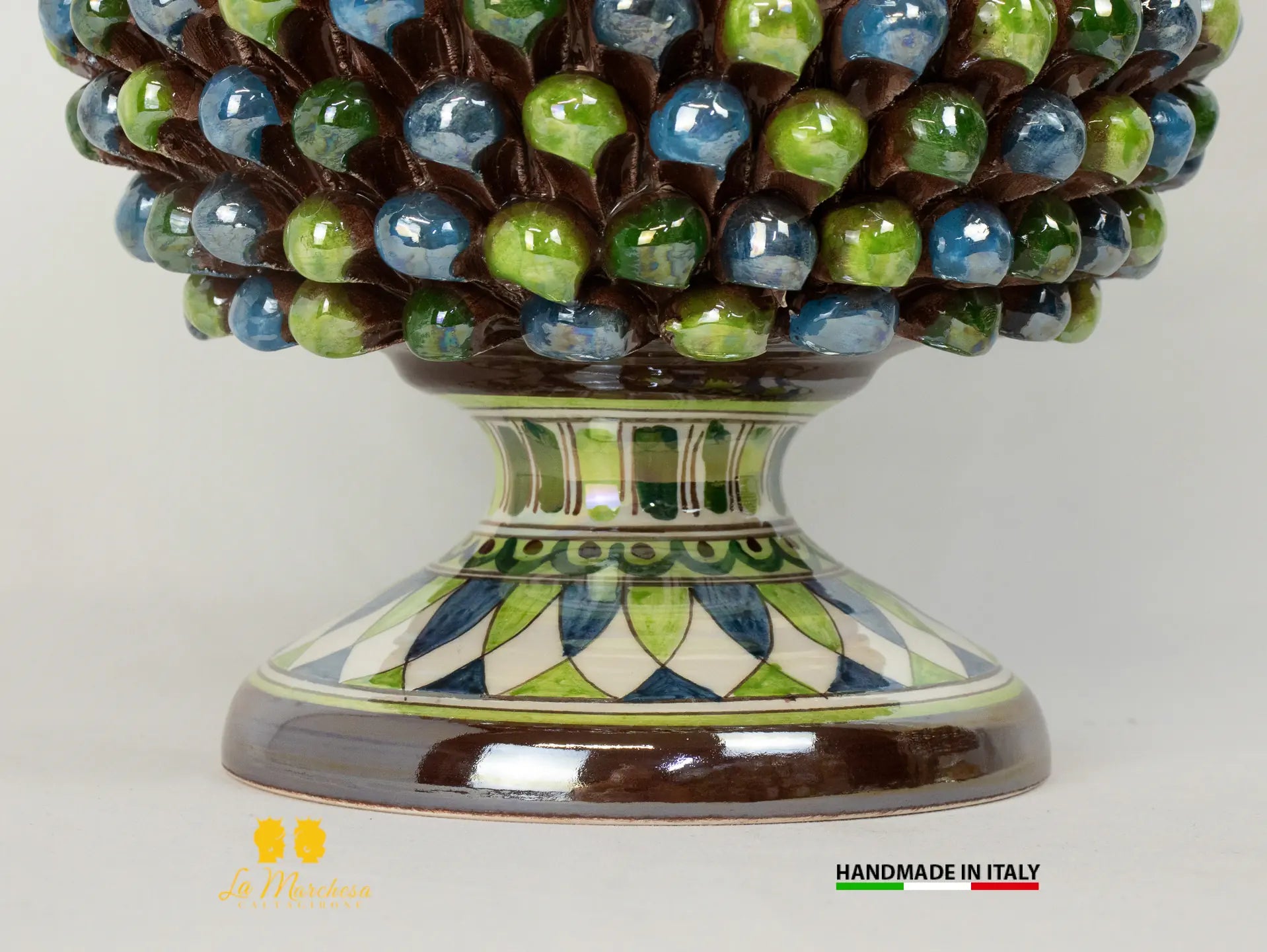 Portavaso da interno in Ceramica di Caltagirone pigna Siciliana Madreperla multicolor 23cm
