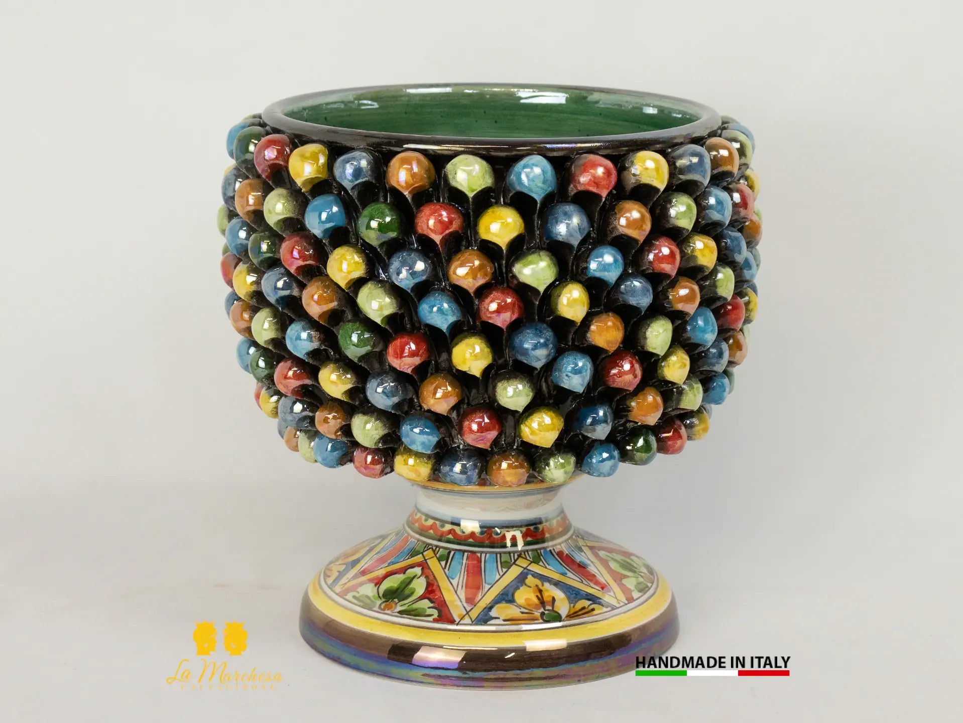 Portavaso da interno in Ceramica di Caltagirone pigna Siciliana Madreperla multicolor 23cm