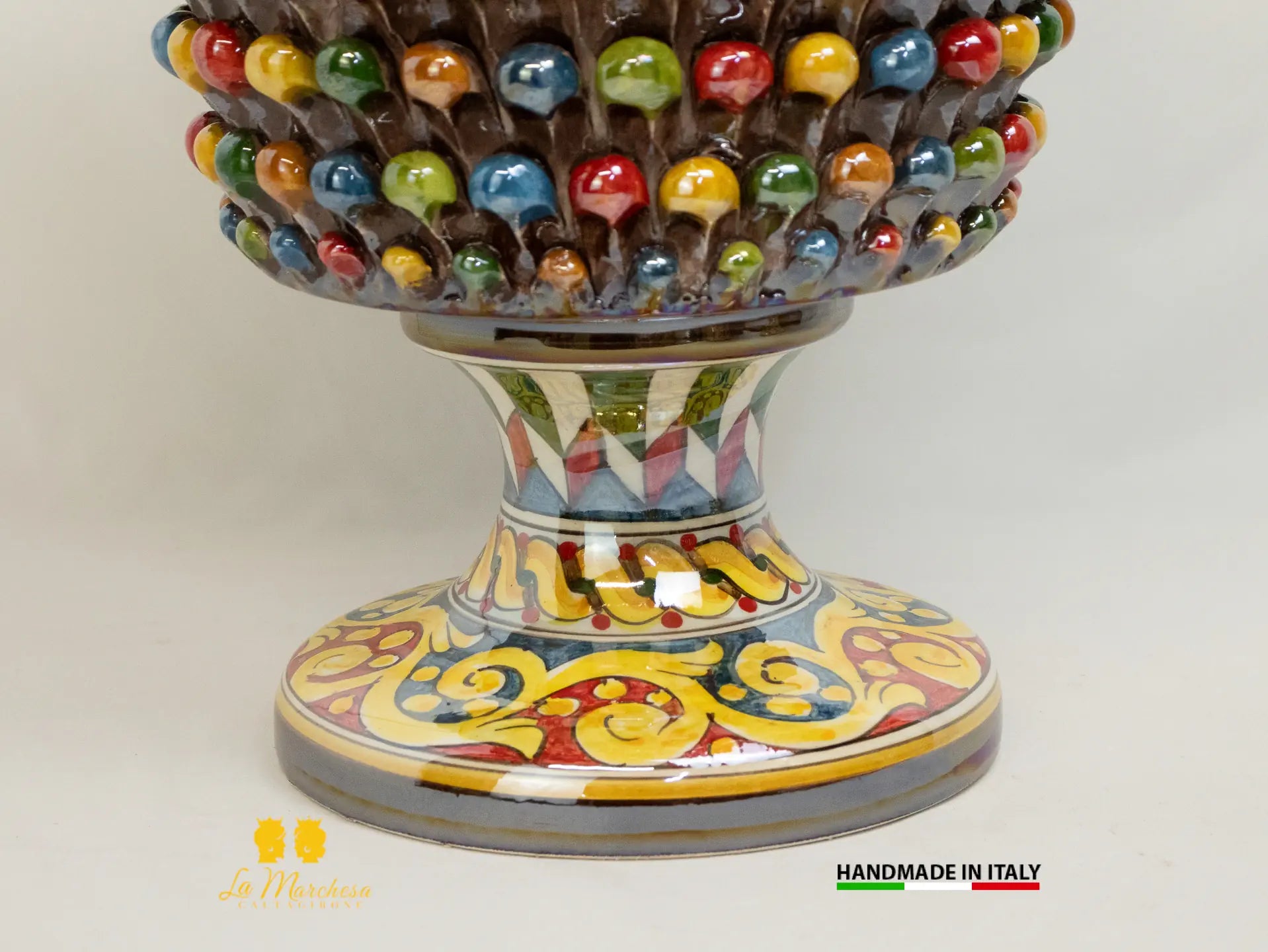 Portavaso da interno in Ceramica di Caltagirone Pigna Siciliana Madreperla Cratere