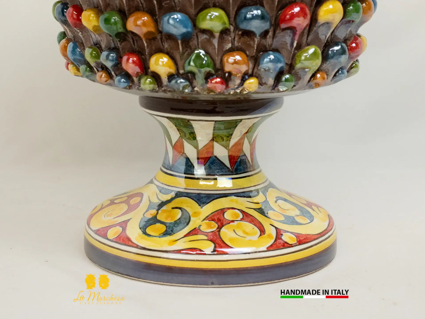 Portavaso da interno in Ceramica di Caltagirone Pigna Siciliana Madreperla Cratere