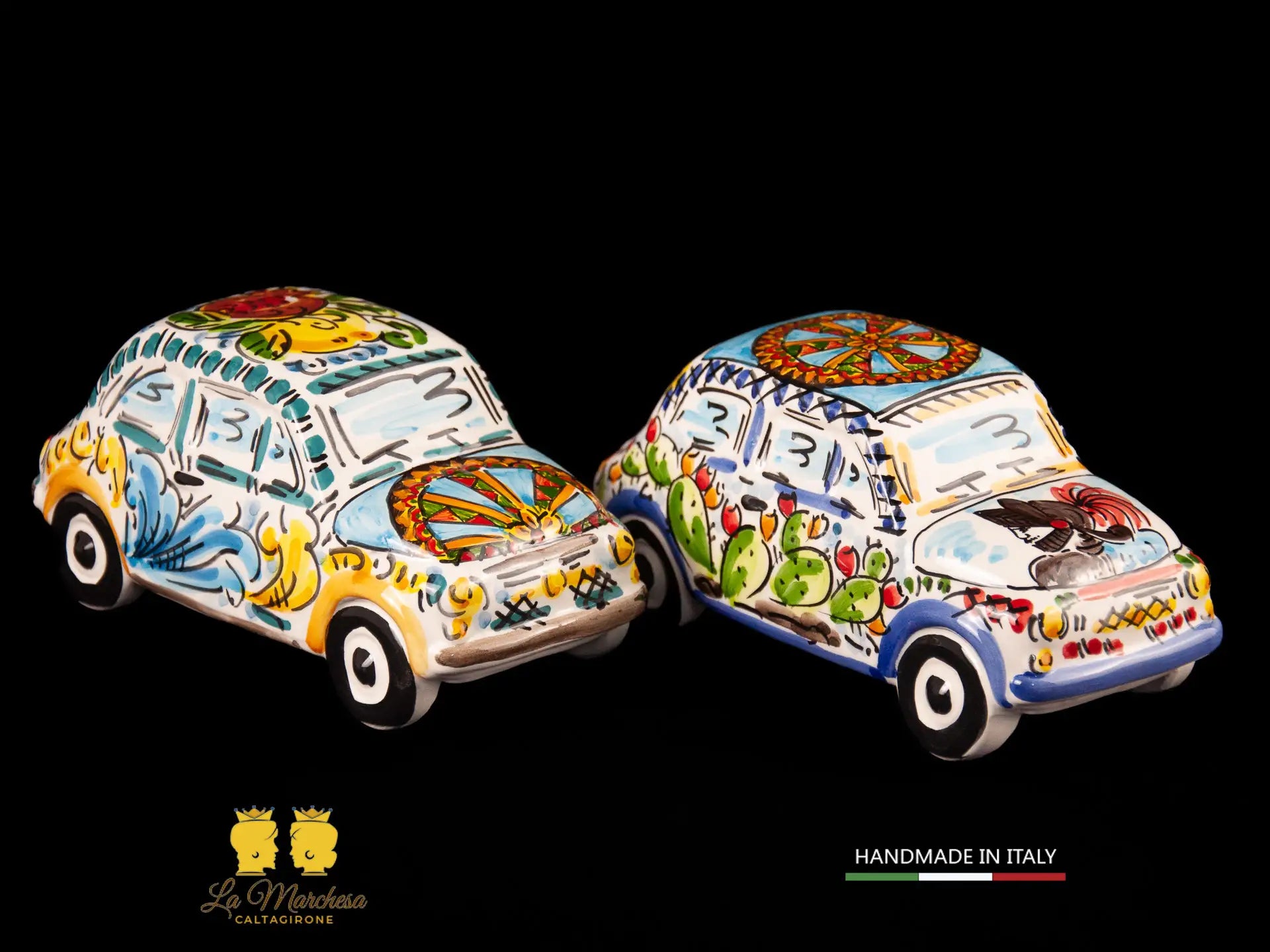 Modellino Fiat 500 in Ceramica di Caltagirone Sicilia 18cm