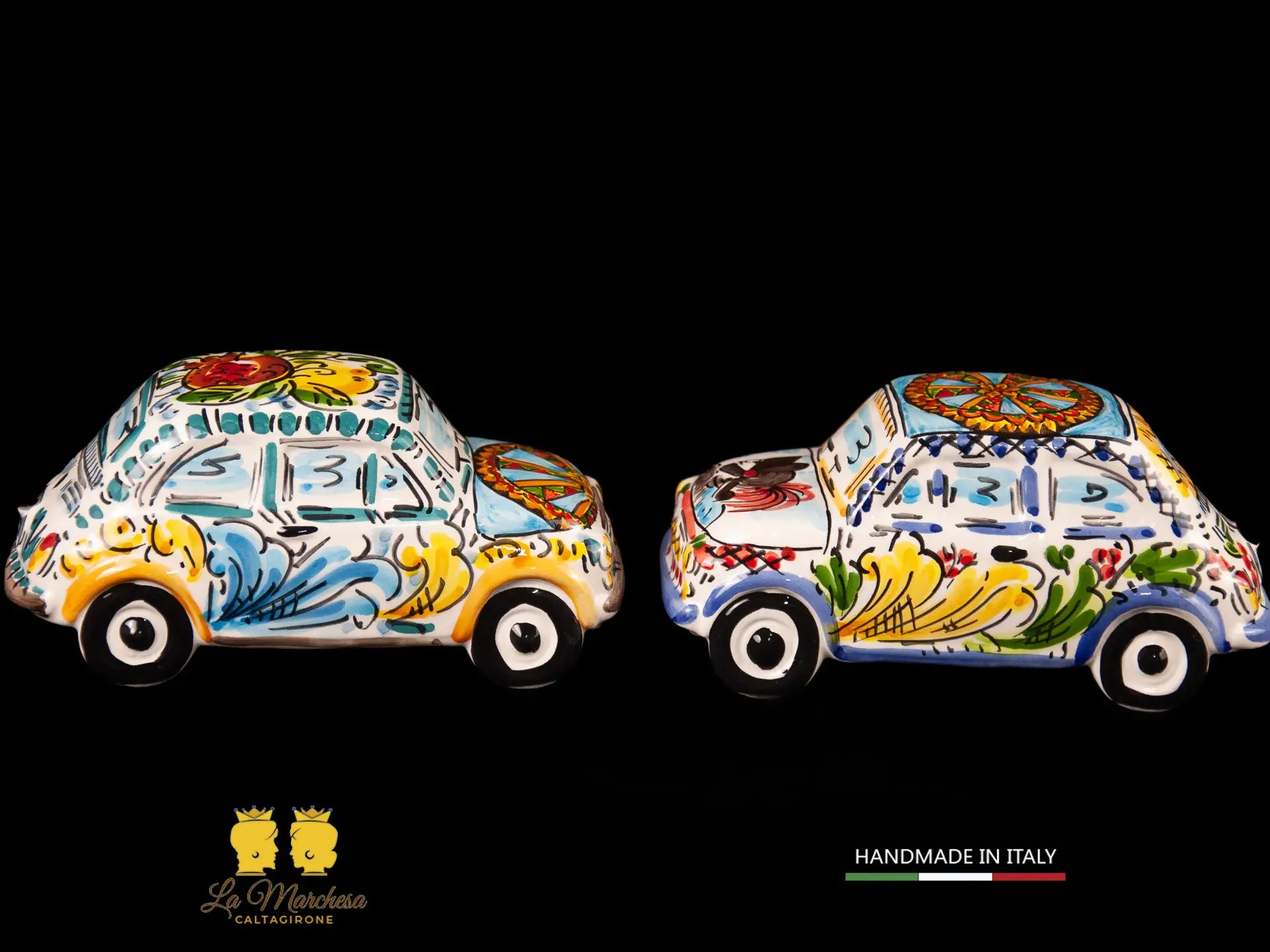 Modellino Fiat 500 d'epoca Ceramica di Caltagirone Sicilia 18cm