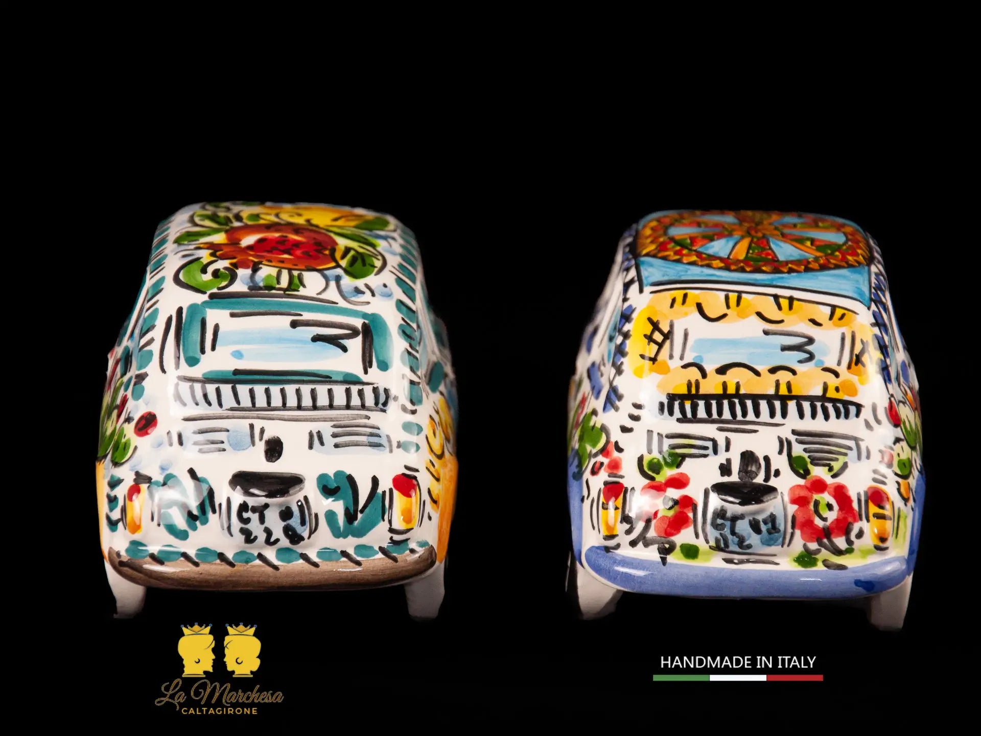 Modellino Fiat 500 d'epoca Ceramica di Caltagirone Sicilia 18cm
