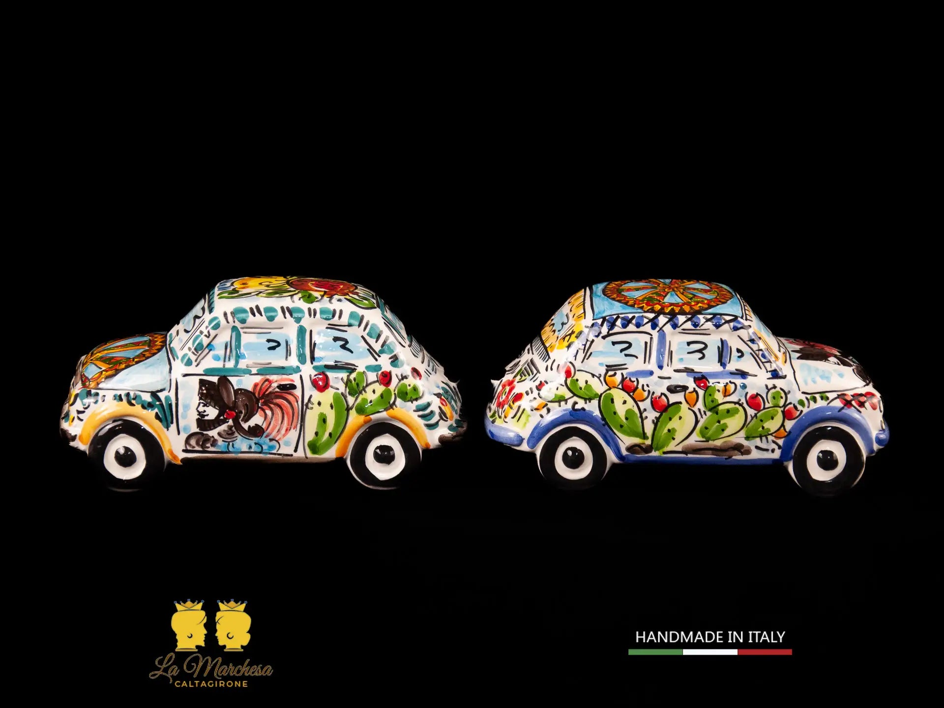 Modellino Fiat 500 d'epoca Ceramica di Caltagirone Sicilia 18cm
