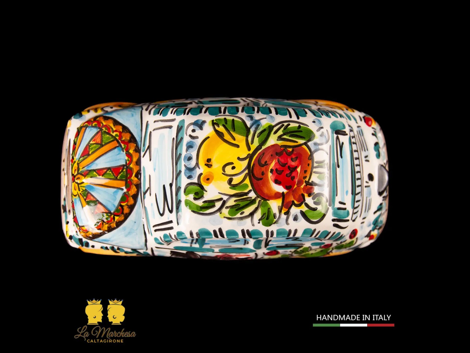 Modellino Fiat 500 d'epoca Ceramica di Caltagirone Sicilia 18cm