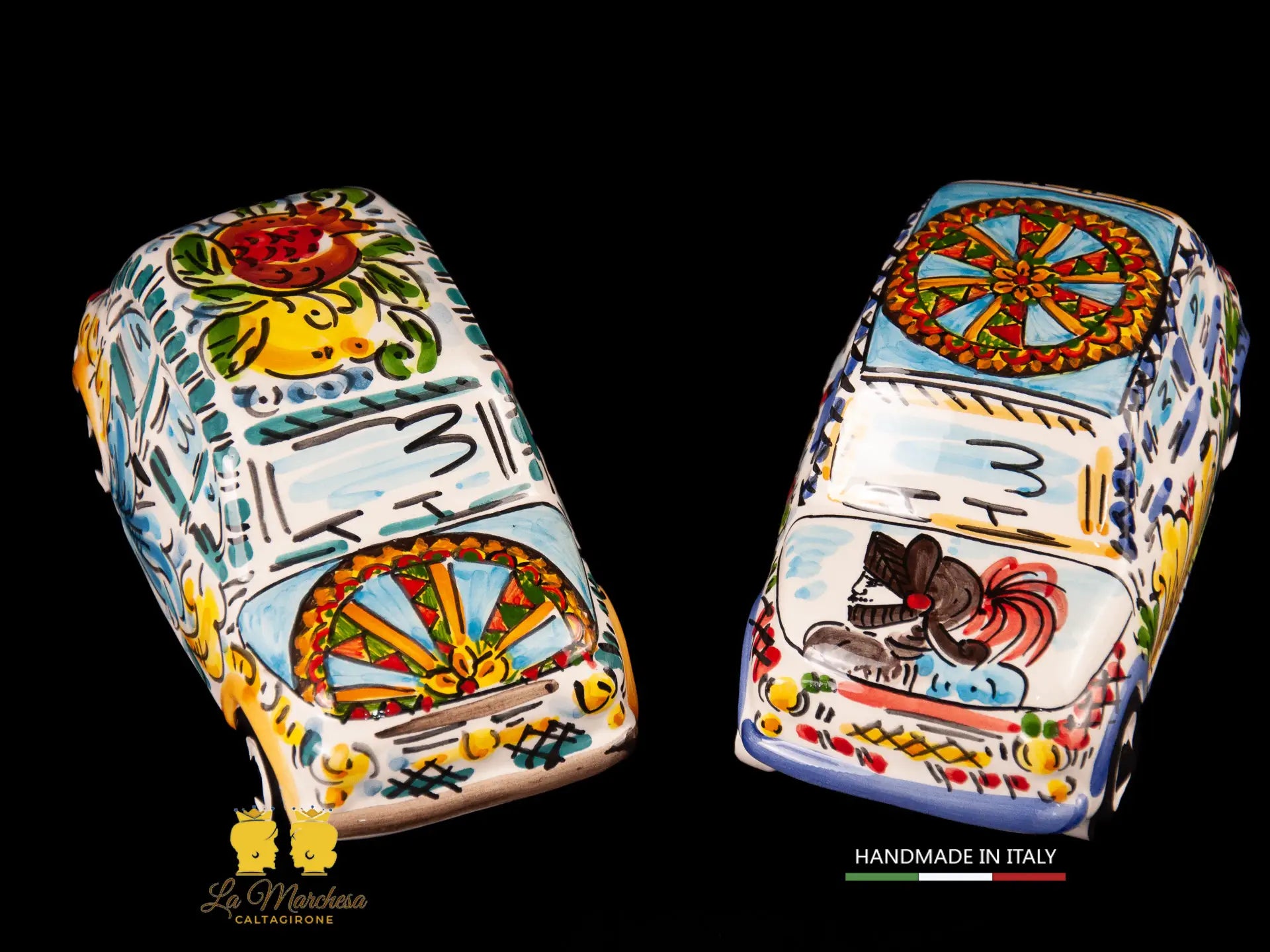 Modellino Fiat d'epoca Ceramica di Caltagirone Sicilia 18cm