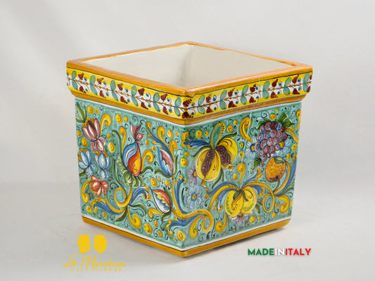 OUTLET - Fioriera Quadrato Decorato in Ceramica di Caltagirone 30cm