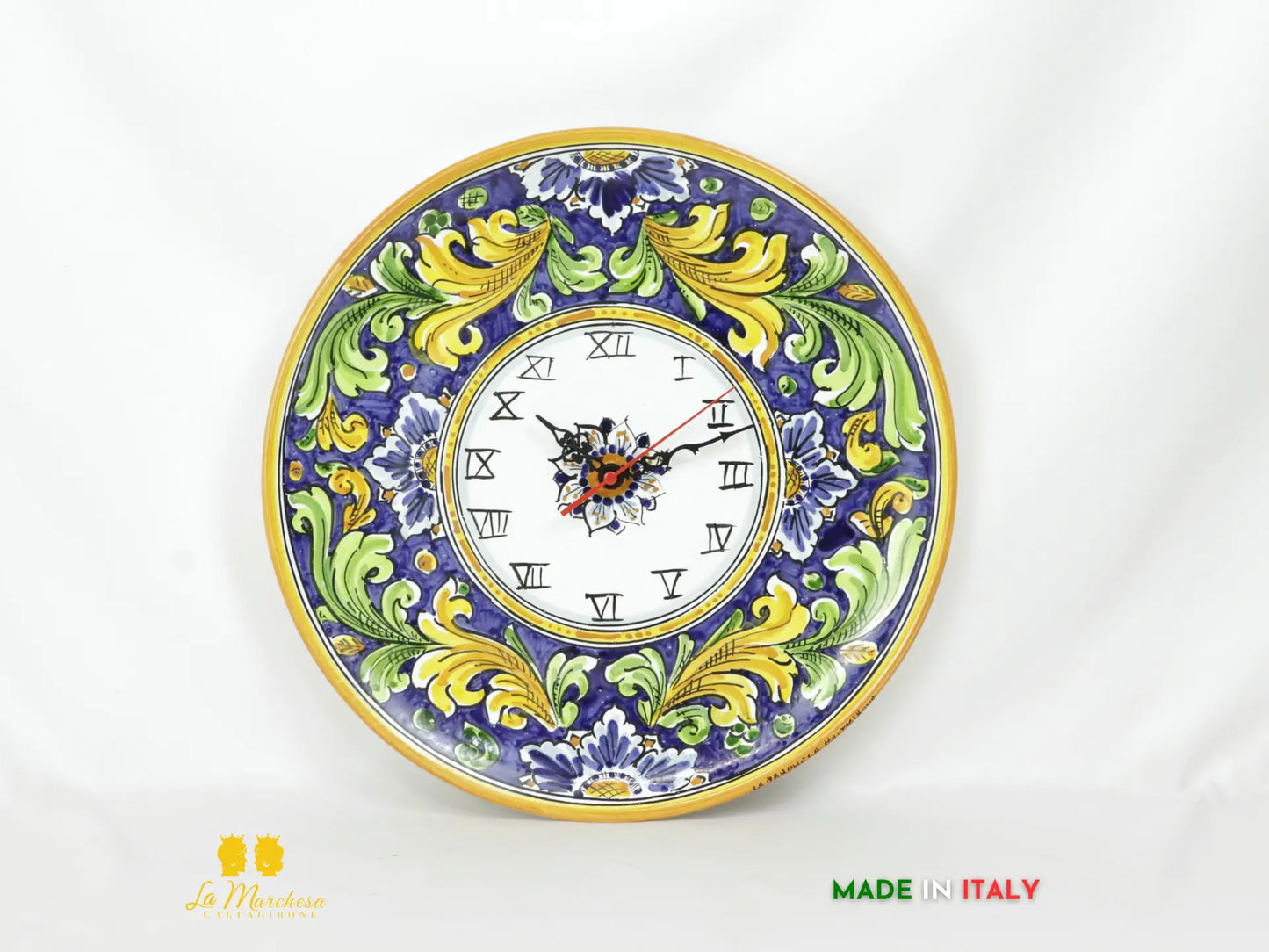 OUTLET - Orologio in ceramica di Caltagirone blu antico 32cm