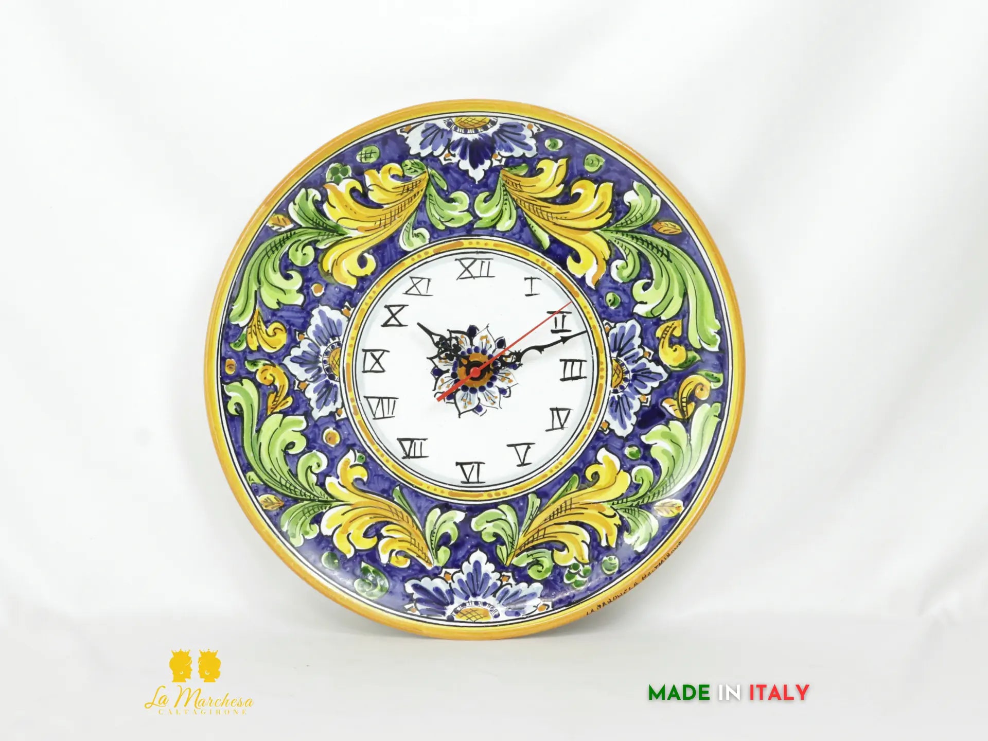 OUTLET - Orologio in ceramica di Caltagirone blu antico 32cm