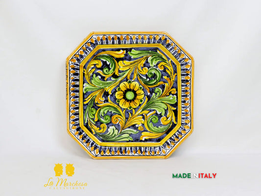 OUTLET - Piatto Ottagonale Decorato in Ceramica di Caltagirone 27cm