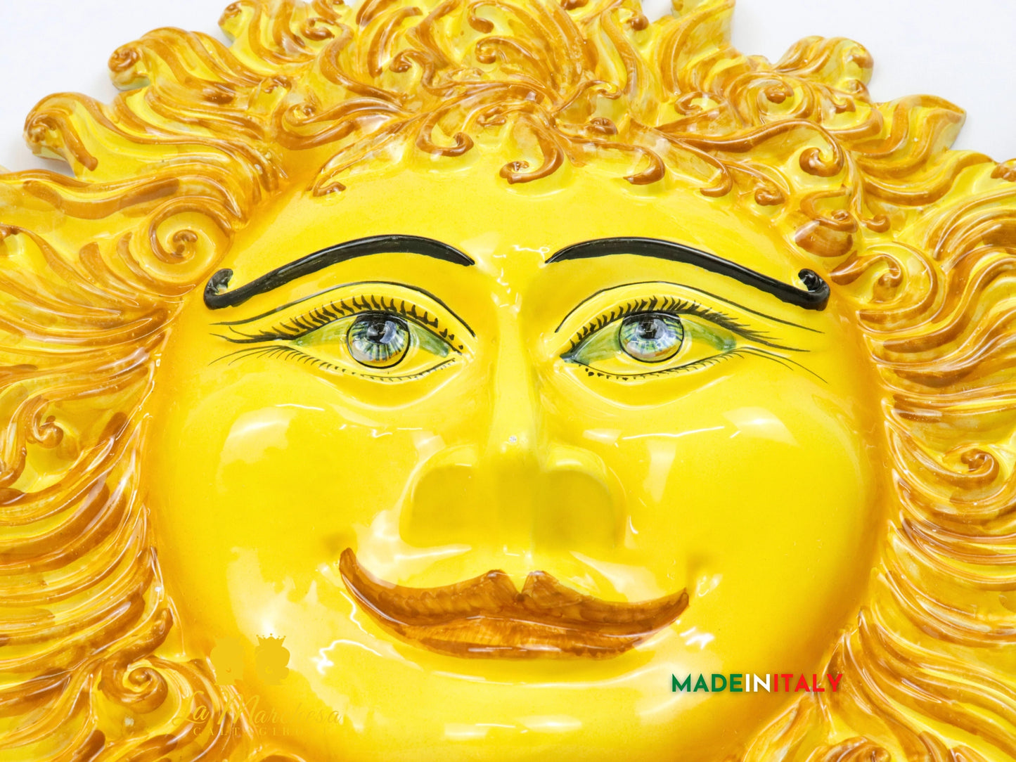 OUTLET - Sole Fuoco in Ceramica di Caltagirone 54cm maschera sole siciliano