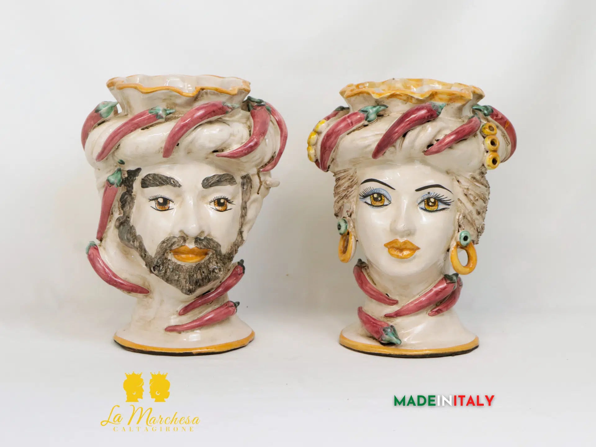 OUTLET - Teste di Moro Peperoncino in Ceramica di Caltagirone 27cm