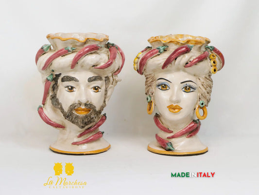 OUTLET - Teste di Moro Peperoncino in Ceramica di Caltagirone 27cm