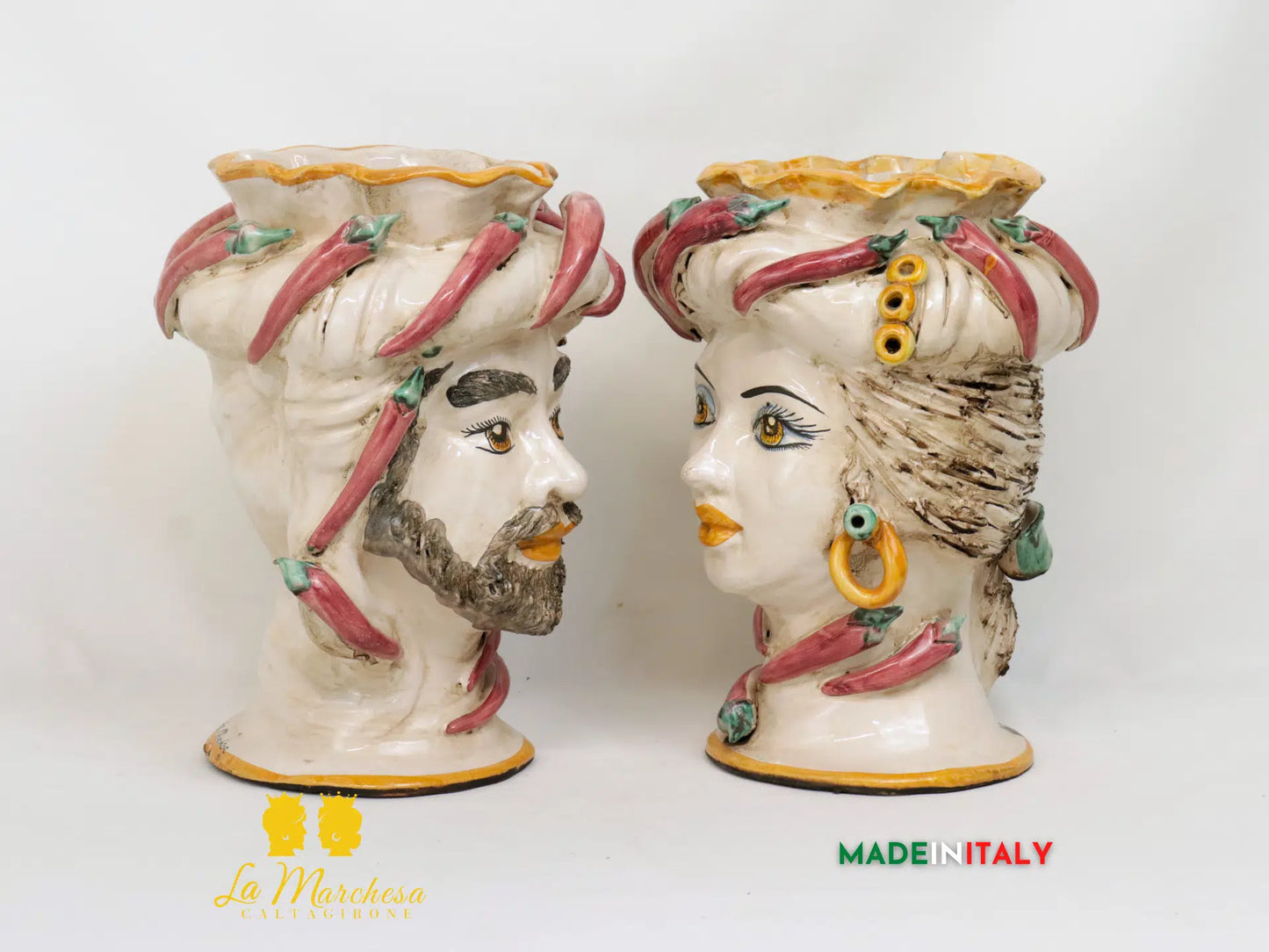 OUTLET - Teste di Moro Peperoncino in Ceramica di Caltagirone 27cm