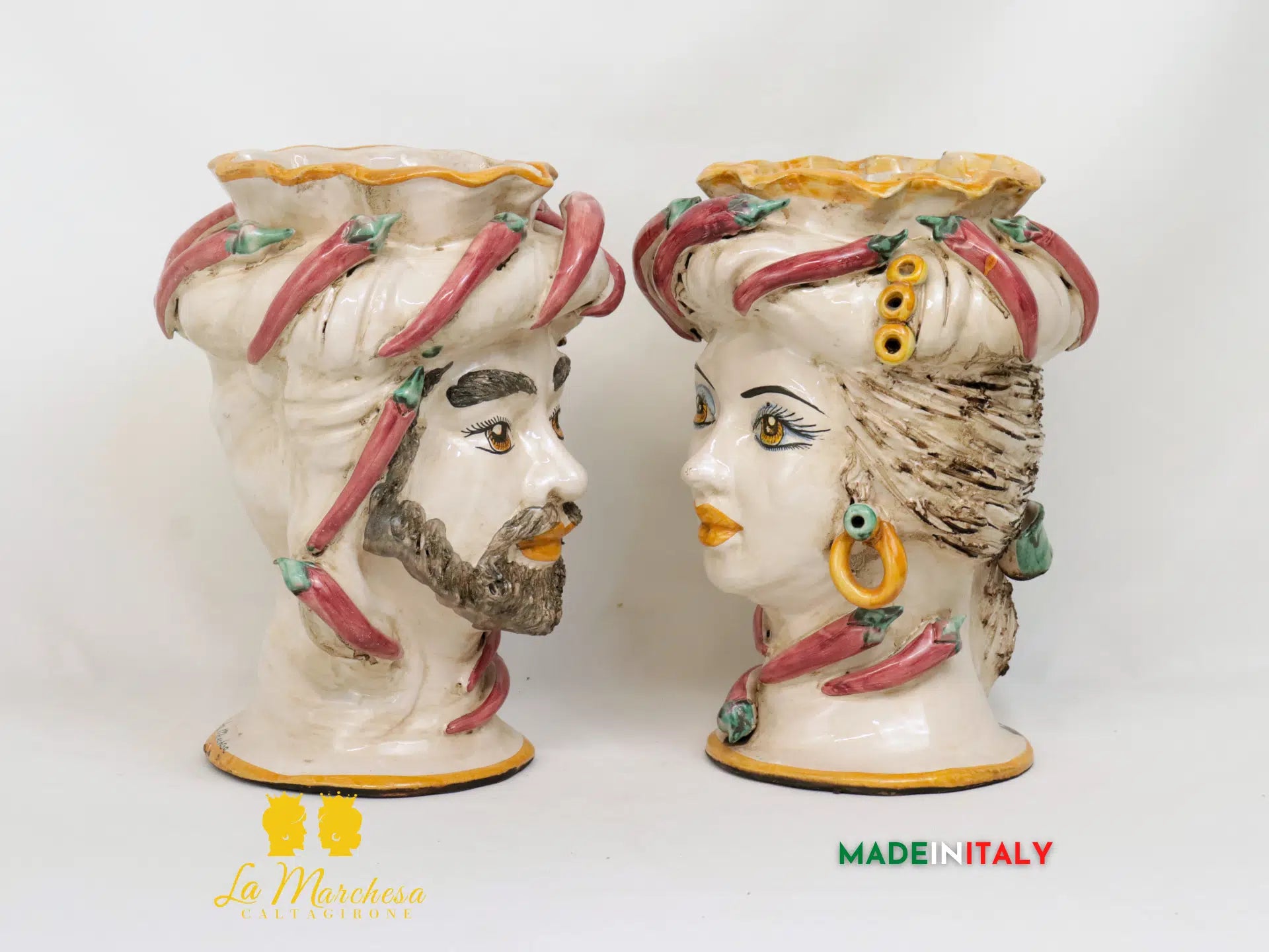 OUTLET - Teste di Moro Peperoncino in Ceramica di Caltagirone 27cm