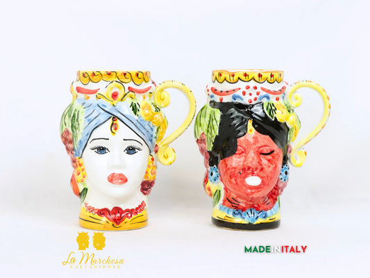 OUTLET - Teste di Moro Tazza Decorata in Ceramica di Caltagirone - Vari Modelli