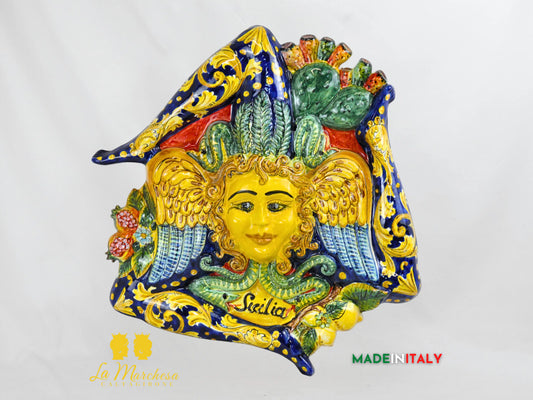 OUTLET - Trinacria Siciliana Decoro Ornato e Frutta in Ceramica di Caltagirone 63cm