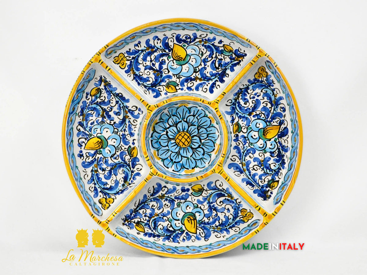 OUTLET - Antipastiera 5 Scomparti in Ceramica di Caltagirone Ø31,5 cm