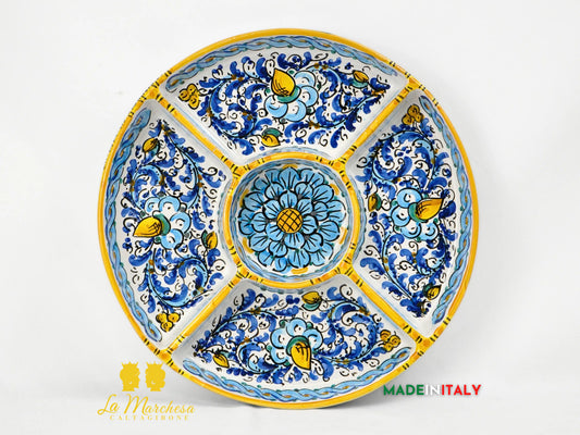 OUTLET - Antipastiera 5 Scomparti in Ceramica di Caltagirone Ø31,5 cm