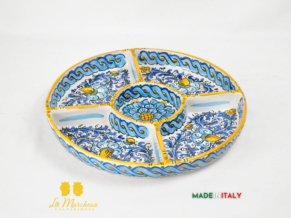 OUTLET - Antipastiera 5 Scomparti in Ceramica di Caltagirone Ø31,5 cm