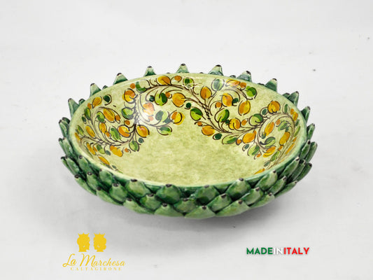 OUTLET - Carciofo Ciotola in Ceramica di Caltagirone Decorato Deluxe 22cm