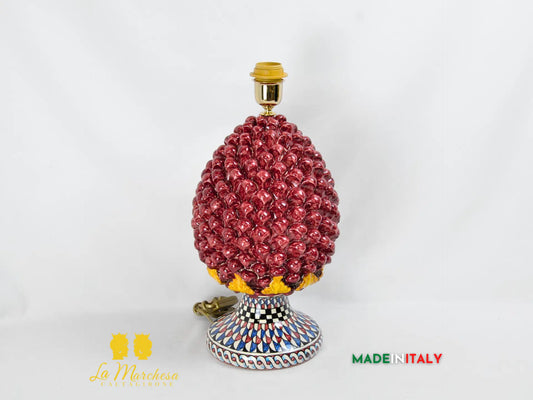 OUTLET Lampada in ceramica di Caltagirone Pigna Bordeaux foglie 38cm