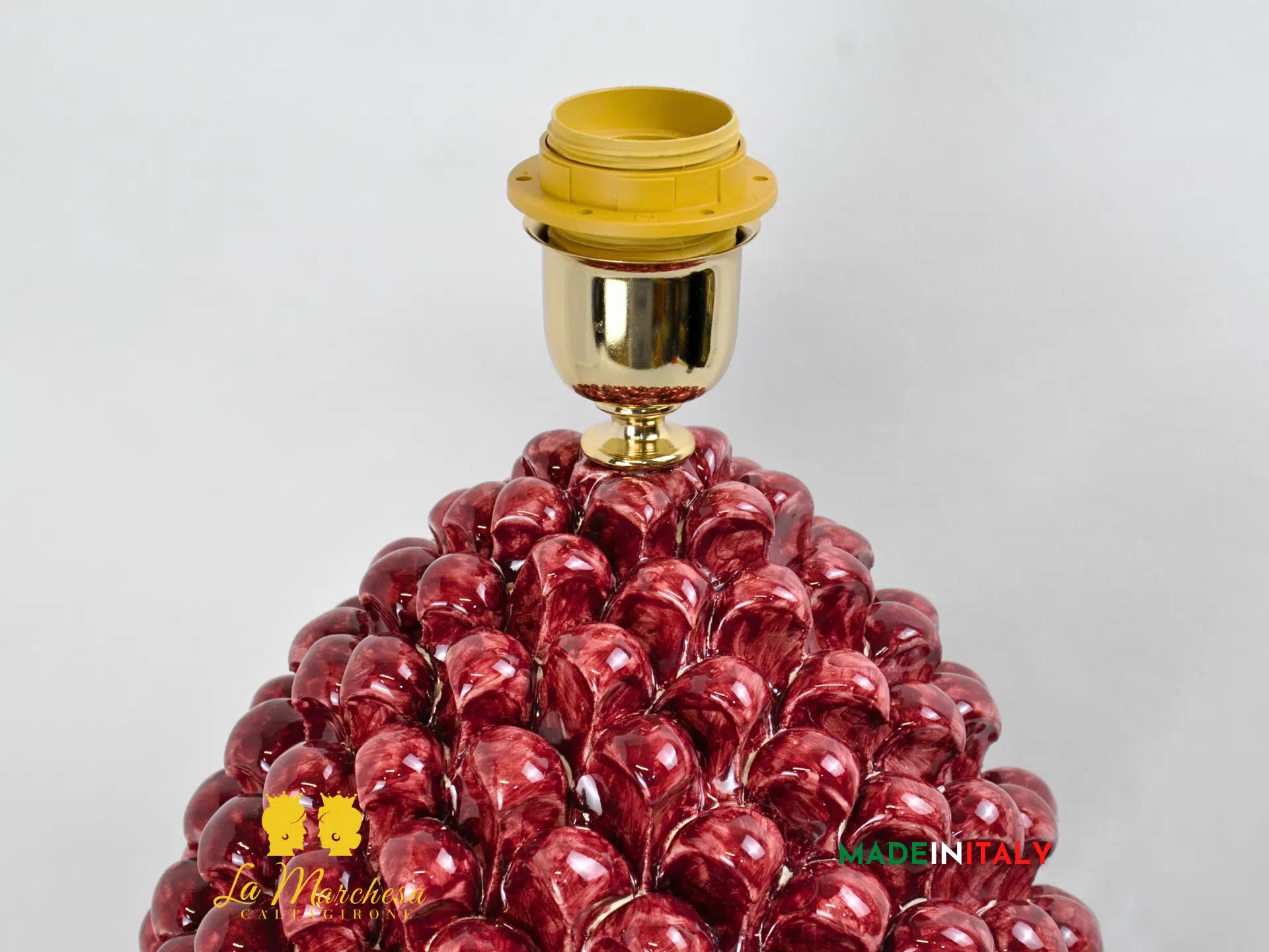 OUTLET Lampada in ceramica di Caltagirone Pigna Bordeaux foglie 38cm