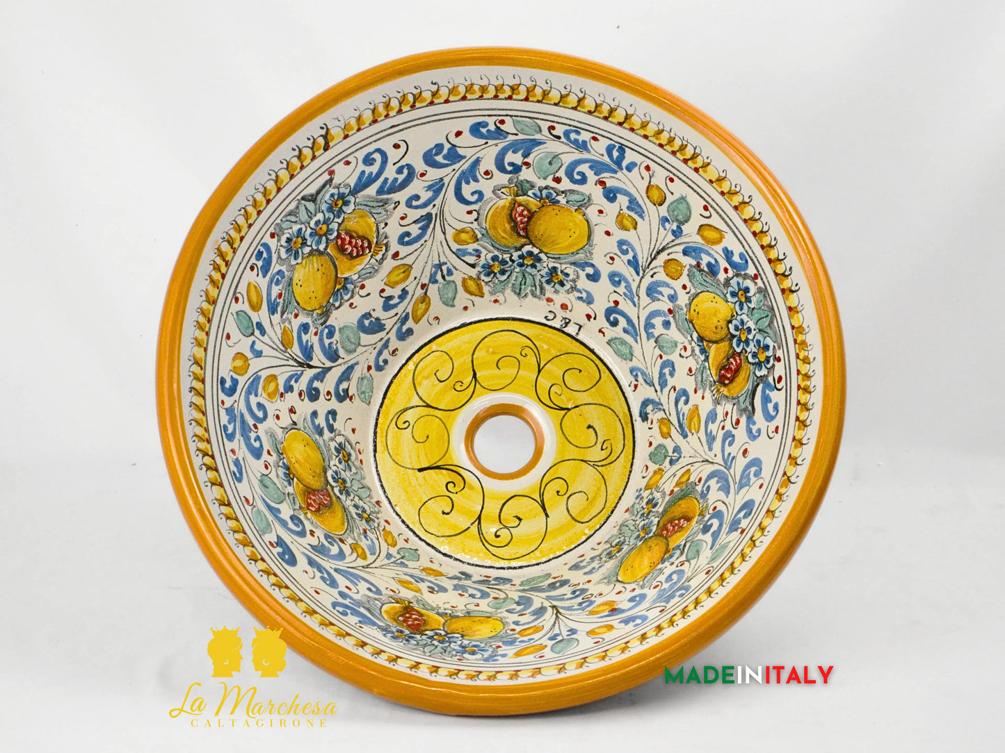 OUTLET - Lavello da Appoggio Per Cucina o Bagno in Ceramica di Caltagirone ø45 cm