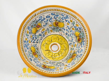 OUTLET - Lavello da Appoggio Per Cucina o Bagno in Ceramica di Caltagirone ø45 cm