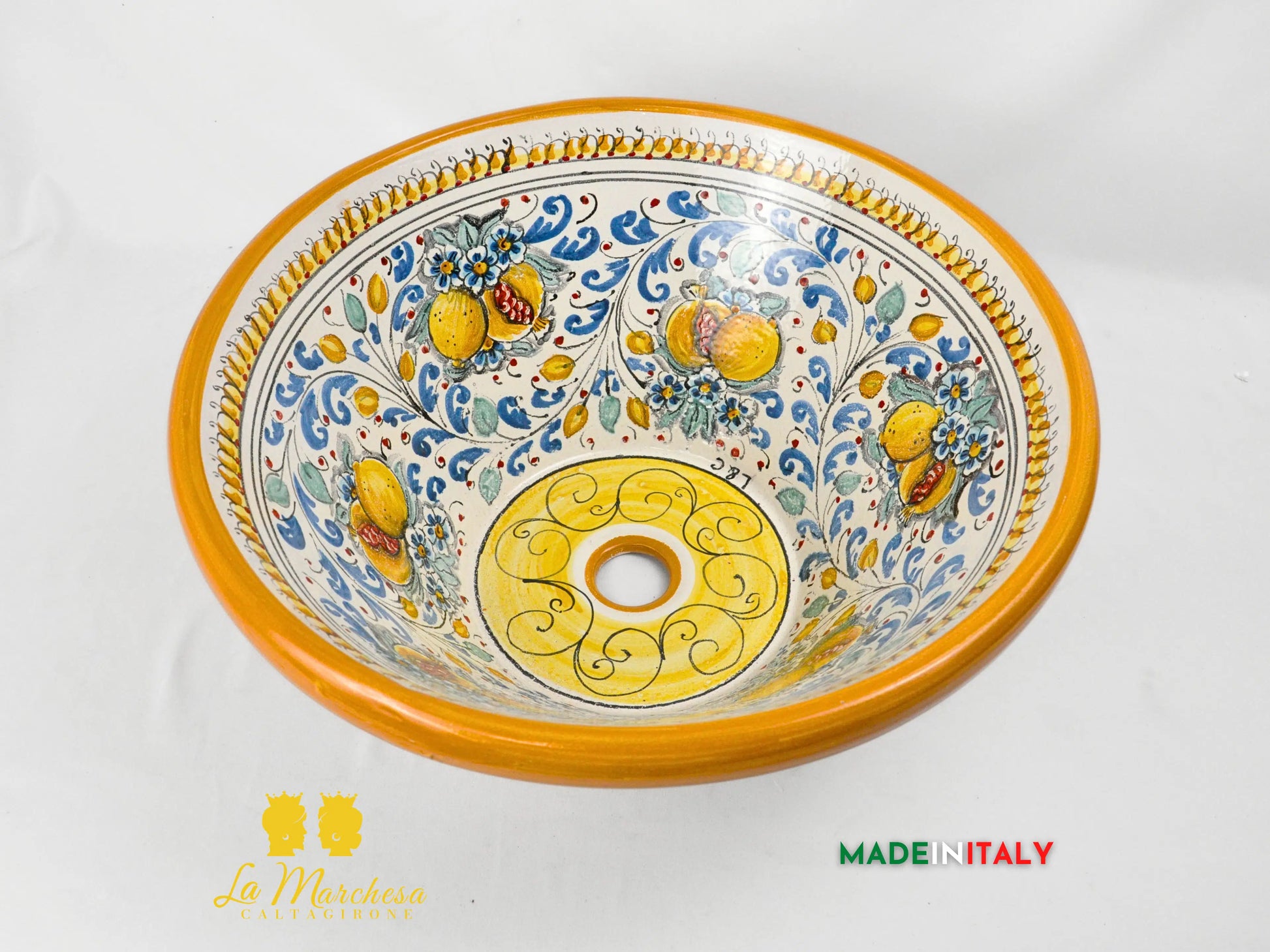 OUTLET - Lavello da Appoggio Per Cucina o Bagno in Ceramica di Caltagirone ø45 cm
