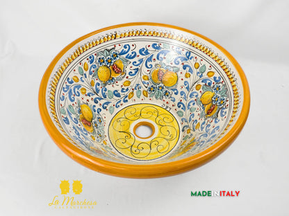 OUTLET - Lavello da Appoggio Per Cucina o Bagno in Ceramica di Caltagirone ø45 cm