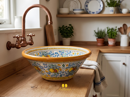 OUTLET - Lavello da Appoggio Per Cucina o Bagno in Ceramica di Caltagirone ø45 cm