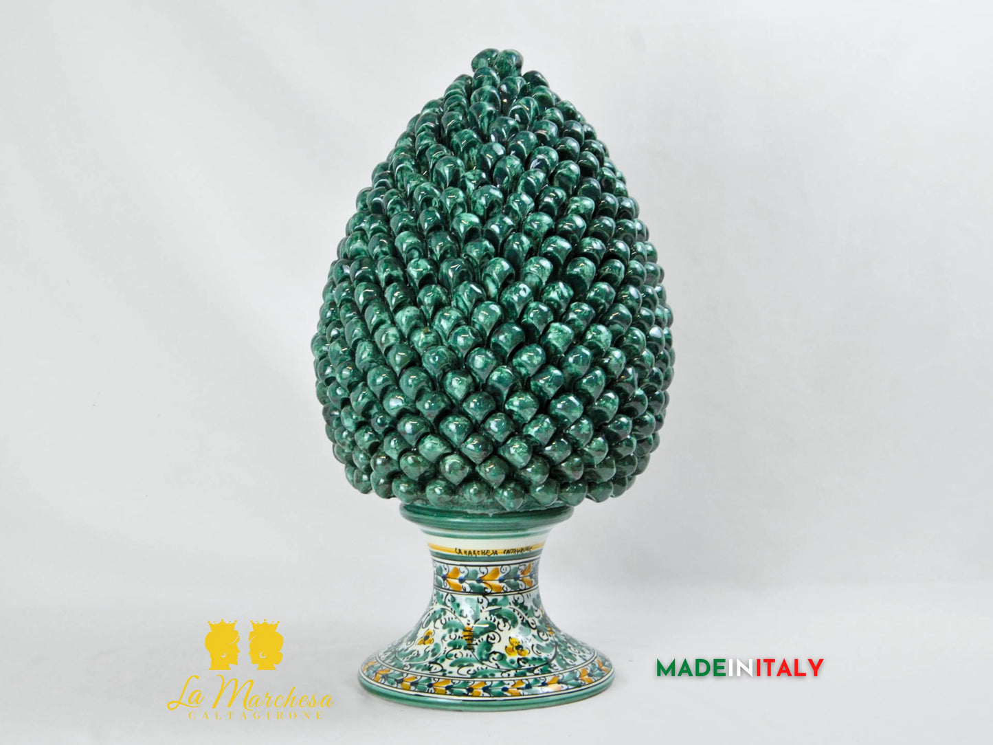  Pigna Siciliana Artigianale in Ceramica di Caltagirone Verde Rame